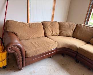 Large Leather & Upholstered Curved Sectional