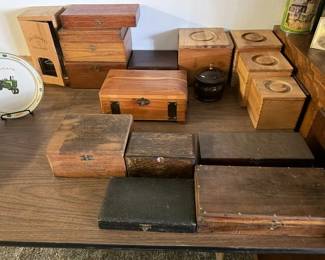 Miniature wood boxes & tool kits.