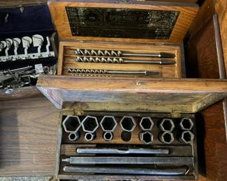 Bit n brace bit augers. Antique socket set.