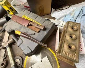 Brass elevator button panel.