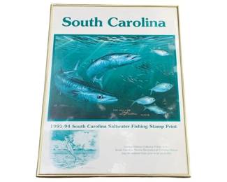 1058 - South Carolina Print Framed 24"x18.25" (Description): South Carolina print, framed. This piece features artwork related to South Carolina. Measures 24 inches by 18.25 inches.