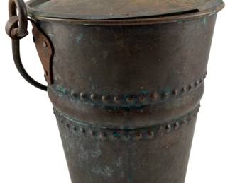 115 - Antique Riveted Copper Bucket / Carry & Hang Pot (Description): 9 x 8