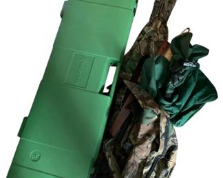 684 - Group Lot of Assorted Items (Description): Group lot of assorted items including a green Remington hard case and various camouflage and green fabric bags and accessories.