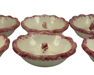 160 - 6 Two-toned Pottery Apple Baker Bowls (Description): 1.5 x 5.5