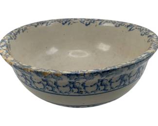 212 - Spongeware Stoneware Bowl - chips (Description): 5 x 11.5