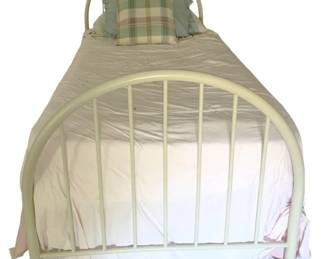 763 - Metal White Twin Bed w/ Bedding (Description): 45 x 40 x 81