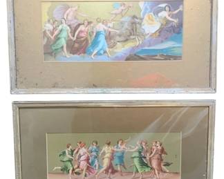 805 - 2 Framed Pictures 15"x9" (Description): Two framed pictures featuring classical scenes. Each measures 15 inches by 9 inches.