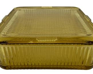 173 - Large Amber Refrigerator Square Dish w/ lid (Description): 3 x 9 x 9