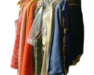 826 - Group Lot of Vintage Clothes (8) (Description): The collection includes a variety of garments from different eras, offering an assortment of styles and colors.