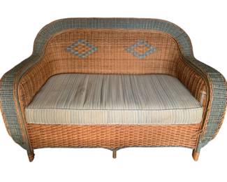 27 - Wicker Loveseat w/ cushion - 35 x 54 x 30