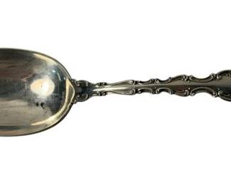 2020 - Gorham Sterling Strasbourg Spoon 84.9g (Description): Gorham sterling silver spoon featuring an ornate, scrolled handle design.