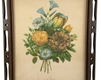 720 - Framed Picture 14"x11" (Description): A framed picture measuring 14 inches by 11 inches. The frame features a dark finish with decorative cutout details along the sides.