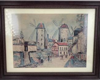 365 - Windmills of Montmartre by Maurice Utrillo (Description): Signed and Framed 14 x 18.5