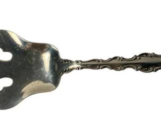 2025 - Gorham Strasbourg Fish Serving Fork 49.6g (Description): Gorham sterling silver serving fork featuring an ornate handle with scrollwork design. Measures 8 1/4 inches