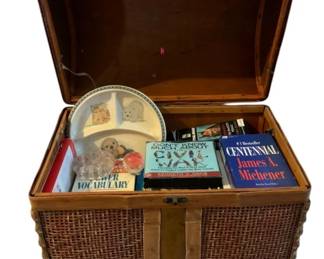 238 - Small Wicker Domed Trunk w/ contents (Description): 16 x 18 x 12