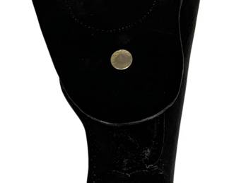 1075 - Leather Holster 9"x6" (Description): Black leather holster featuring a snap closure with brass-toned hardware. Measures 9 inches by 6 inches.