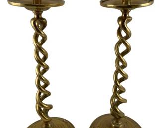 213 - Pair of Brass Candlestick Holders - 14" tall