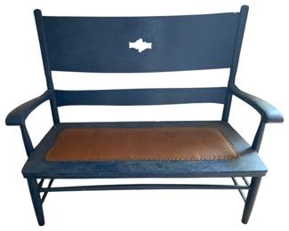 38 - Blue Painted Bench w/ cushion seat - 36 x 47 x 19