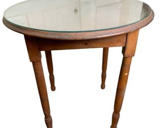 133 - Wooden Table w/ glass top - 30 x 29