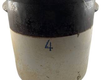 98 - Vintage 4-Gallon Two-Tone Stoneware Crock (Description): 11 x 12