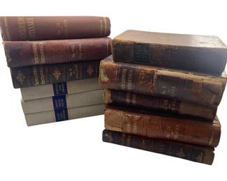 343 - Group Lot of Books Some w/ Leather Backs (Description): A group lot of books, some featuring leather backs. The collection includes various bound volumes showing signs of age and wear consistent with antique books.
