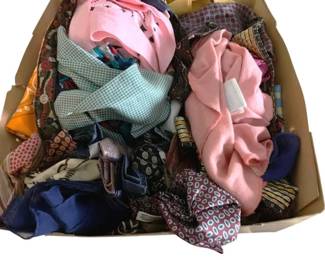 693 - Group Lot of Hankies & More (Description): A group lot of hankies and more. This collection includes an assortment of handkerchiefs and related textile accessories in various colors and patterns.