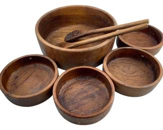 175 - 5pc Teakwood Salad Set by Dolphin w/ 2 spoons