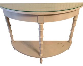 218 - Painted Demilune Table w/ glass top (Description): 30 x 43 x 16