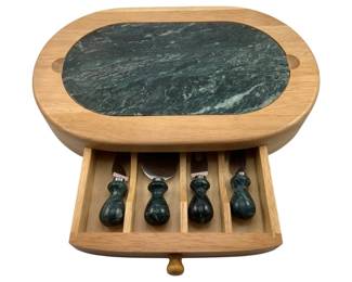 103 - Sabatier Wooden & Green Marble Cheese Board Set (Description): includes utensils in drawer 3 x 10 x 15