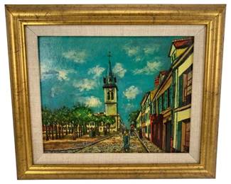 362 - Framed Painting 11"x13" (Description): Painting presented in a gilt frame with linen liner. The piece measures 11 inches by 13 inches.