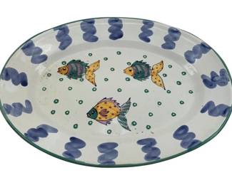 200 - Hand-Painted Ceramic Oval Platter by Mesa Int'l (Description): handcrafted in Hungary - 16 x 12
