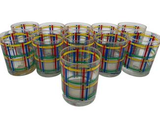 143 - MCM "Spring Plaid" double old-fashioned tumblers (Description): by George Briard - qty 11