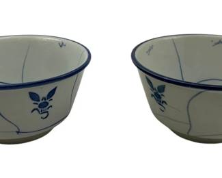 162 - 2 Blue & White Chinese Rice Bowls (Description): 2.5 x 5