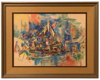 234 - 1968 Modern Abstract Framed signed Print (Description): 26 x 32