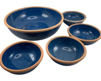 205 - Cobalt Blue Stoneware Salad Set - 5 pcs (Description): Large - 4 x 12 Small - 2.5 x 6