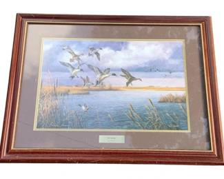 1142 - In Coming by Hayden Lambson #763/5500 26"x34" (Description): A limited edition duck print by Hayden, numbered 163 out of 3002. The print is professionally framed and matted. Measures 26 inches by 34 inches.