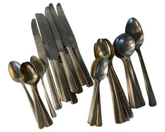 2000 - L&C Mfg. Co. Superfine 42pc Flatware Set (Description): L&C Mfg. Co. Superfine 42-piece flatware set in stainless plate. This set includes an assortment of knives, spoons, and serving pieces in a classic design. Knives measure 9.5 inches in length.