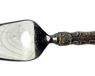 2022 - Gorham Strasbourg Sterling Handle Server (Description): Gorham sterling silver handle knife measuring 7 inches in length. Features an ornate, decorative handle with scrollwork design.