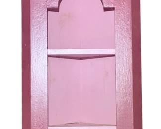 1106 - Painted Wood Corner Cabinet Needs Repair (Description): Painted wood corner cabinet featuring an arched opening with interior shelf. The marble requires repair. Measures 29 inches tall by 17 inches wide.