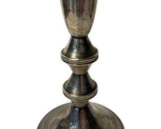 2013 - Sterling Weighted Candlestick 6.5"x3.5" (Description): Sterling weighted candlestick featuring a classic baluster form with a flared cup, turned knop details, and a domed circular base. Measures 6 1/2 inches tall by 3.5 inches in diameter. 258g