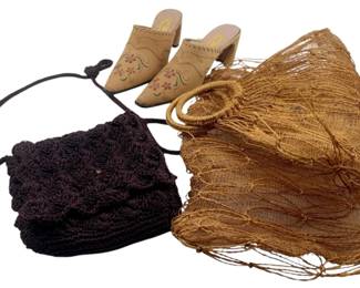 806 - 2 Bags & 1 Pair Shoes (Description): A grouping consisting of two bags and one pair of shoes.