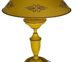 1147 - Toleware Lamp 21" (Description): Toleware lamp featuring decorative painted metal construction in a classic style. Measures 21 inches in height.