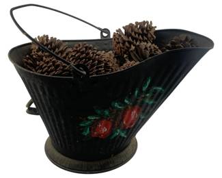 381 - Painted Scuttle Bucket w/ Pinecones