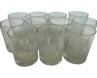 144 - 11 Vintage Etched Lowball Tumblers - 4" tall
