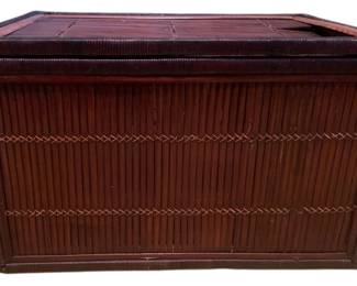 394 - Vintage Stained Rattan Storage Trunk - as is (Description): top is damaged 16 x 25.5 x 19