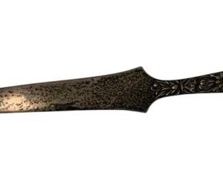 2011 - Kirk & Son Sterling Repousse Letter Opener 6" (Description): Kirk & Son sterling silver letter opener measuring 6 inches in length. Features an ornate floral repousse handle design characteristic of Kirk & Son craftsmanship. 23g