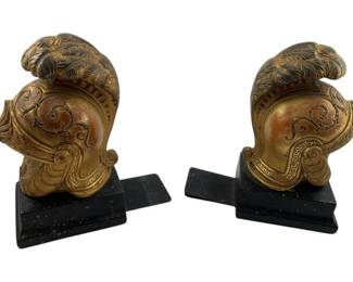 304 - Pair Neoclassical Roman Galea Bookends 8"x8"x (Description): Gladiator Bookends. Measurements: 8"x8"x24".