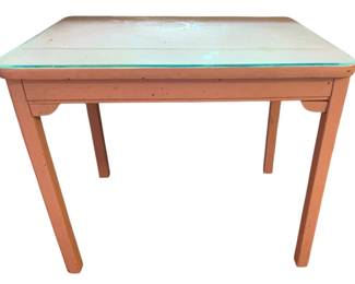 50 - Painted Pink Table w/ glass overlay - 21 x 26 x 20