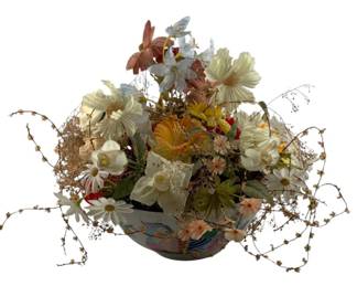 216 - Ceramic Bowl w/ faux flowers - 14 x 13