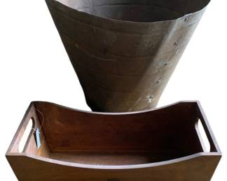 16 - Metal Cone and Wooden Handled Caddy